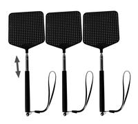 3 Pièces Tapette à Mouches, Tapette à Mouches Télescopique,Fly Swats,Lutte Antiparasitaire Manuelle, Plastique Tapette à Mouches avec Poignée Télescopique Durable,Apporter Une Corde Portable(Noir)