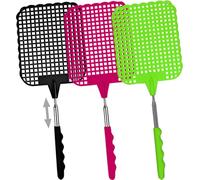 3 Pièces Tapettes à Mouches Extensible, Tapetteà Mouche Coloré, Contrôle des Ravageurs Manuel avec Poignée Télescopique Durable et Robuste, Léger et de Bonne Qualité (Noir,Vert,Rose)