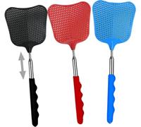 3 Pièces Tapettes à Mouches Extensible, Tapetteà Mouche Coloré, Contrôle des Ravageurs Manuel avec Poignée Télescopique Durable et Robuste, Léger et de Bonne Qualité (Noir,Bleu,Rouge)
