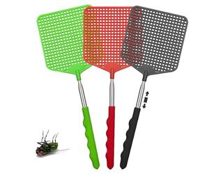 3 Pièces Tapettes à Mouches Extensible, Tapetteà Mouche Coloré, Contrôle des Ravageurs Manuel avec Poignée Télescopique Durable et Robuste, Léger et de Bonne Qualité (Noir, Rouge, Vert)