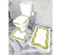 3 pièces Tapis de Salle de Bain Ensemble Tapis de Bain été Jaune Citron Fleurs entourent Printemps Vibrant Jardin Tropical Ultra Doux Contour Tapis et Couvercle pour Baignoire Douche et Salle de bai