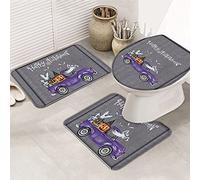 3 pièces tapis de salle de bain ensemble tapis de bain Happy Halloween grimace citrouille chapeau de sorcière chauve-souris fantôme camion toile d'araignée tombe ultra doux contour tapis et couvercl