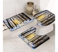 3 pièces tapis de salle de bain ensemble tapis de bain hiver forêt innocent neige chaud coucher de soleil coucher de soleil tapis de contour ultra doux et couvercle pour baignoire douche et salle de