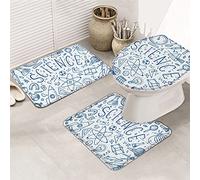 3 pièces tapis de salle de bain ensemble tapis de bain mignon drôle science élément fusée microscope biologique planète croquis ultra doux contour tapis et couvercle pour baignoire douche et salle d