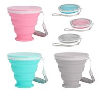 3 Pièces Tasse En Silicone, Gobelet Pliable, Vaisselle Camping, Gobelet Retractable Tasse Pliable, Avec Couvercles Tasses De Voyage Portables 200Ml Pour Pique-Nique Camping Voyage Randonnée