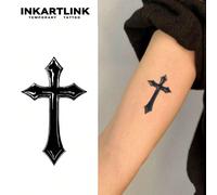 3 pièces Tatouages temporaires gothiques croix | Designs floraux dégradés sombres | Technologie imperméable révolutionnaire 14 jours | Autocollants de faux tatouages de niche | Art corporel religieux 