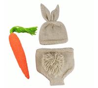3 pièces Tenue de lapin au crochet faite main, accessoires de photographie pour nouveau-nés. Cadeau de baby shower, vêtements commémoratifs pour séance photo d'anniversaire 1-3MUnicoloreAcrylique,Étof