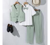 3 pièces Tenue de remise des diplômes pour garçon préadolescent - Chemise blanche, gilet vert olive et pantalon, Ensemble de survêtement style gentleman, Ensemble de chemise Y2K, Tenues d'été, Convien