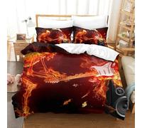 3 Pièces Thème de musique Fire Rock Couvertures Quilt 3D Printed Brûler la guitare Couette Ensemble De Linge De Lit Couture D'oreiller Douce Et Confortable Pour Enfants Garçons Filles King(220x240cm)
