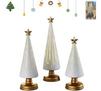 3 Pièces Timer Lighted Sparkling Starry Night Glass Trees,Festive Gingerbread Theme Decor for Resin Christmas Ornaments Craft Gift Decoration,Gradient Glass Tree,LED Lights,Decorations-White||3pcs