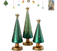 3 Pièces Timer Lighted Sparkling Starry Night Glass Trees,Festive Gingerbread Theme Decor for Resin Christmas Ornaments Craft Gift Decoration,Gradient Glass Tree,LED Lights,Decorations-Green||3pcs