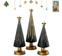 3 Pièces Timer Lighted Sparkling Starry Night Glass Trees,Festive Gingerbread Theme Decor for Resin Christmas Ornaments Craft Gift Decoration,Gradient Glass Tree,LED Lights,Decorations-Black||3pcs