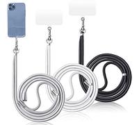 3 Pièces Tour De Cou Telephone Portable, LYHURK Détachable Cordon Téléphone Attache Laniere Collier Telephone Cou, Ajustable Bandoulière Corde Ficelle Telephone Universel (Noir Blanc Gris)