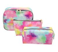 3 Pièces Trousse de Maquillage Tie-Dye Grosse Capacité Poignée | PVC et Polyester, Fermeture Zippée Sécurisée, Rangement Compact, pour Rouge à Lèvres et Écouteurs