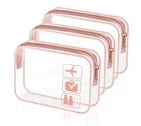 3 Pièces Trousse de Toilette Transparente, Sacs d'avion Transparents, PVC Étanche Trousse de Maquillage de Voyage, Sac de Toilette, Cosmétique Organisateur pour Hommes, Femme, Enfant (Rose)
