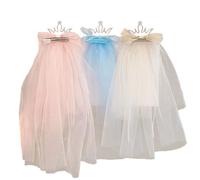 3 Pièces Voile De Mariée En Tulle Bleu, Voile Cheveux Nœud Bleu, Voile Mariée à Perles Rose, Voile De Mariée En Perle Bleu, Pour Décoration De Fête, Clip Papillon Couronne Pour Un Usage Quotidien