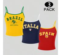 3 pièces Y2K Débardeur d'été avec bloc de couleur graphique avec lettrage et drapeau du Brésil, de l'Italie et de l'Espagne, avec bordure contrastée L,M,S,XL,XSBlocs de couleur,Géométrique,LettresTiss
