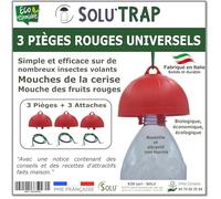 3 Pièges Rouges Universels pour Mouches des Fruits et Mouches de la Cerise - Pièges Réutilisables à Suspendre - Compatible Bouteille Plastique - SOLU'TRAP