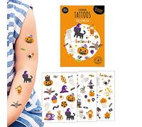 3 planches de tatouages temporaires à coller pour enfants, Motif : Halloween, Tatouages éphémères 100% vegan et hypoallergéniques, idée cadeau pour Halloween, cadeau d’anniversaire