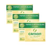 CANSON "C" à Grain - Lot 3 Pochettes 12 feuilles de papier dessin blanc 24x32cm - 180g/m²