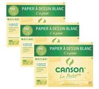 3 pochettes de papier Canson - Papier à dessin - 24x32 cm - Blanc - 180g - 12 feuilles Blanc