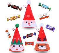 3 Pochons: Lutin, Renne et Père Noël garnis d'un assortiment de 40 chocolats Kinder, Milka, Daim & Célébrations