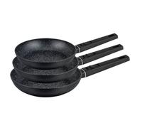 Royal Swiss Set de 3 Poeles 20cm; 24 cm, 28cm en revetement pierre noir, bon pour Induction (Noir D, 28)