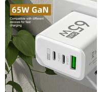 3 Ports Total 65W USB PD GaN chargeur Type C charge rapide adaptateur de chargeur de téléphone pour iPhone15 Xiaomi Samsung Oneplus adaptateur mural
