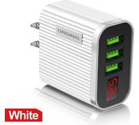 3 ports Usb Chargeur de téléphone portable Affichage numérique 5V/3.1A Adaptateur de charge rapide Blanc Prise américaine