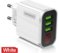 3 ports Usb Chargeur de téléphone portable Affichage numérique 5V/3.1A Adaptateur de charge rapide Blanc Prise UE