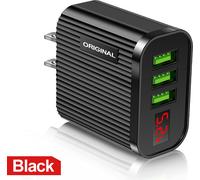 3 ports Usb Chargeur de téléphone portable Affichage numérique 5V/3.1A Adaptateur de charge rapide Noir Prise américaine