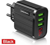 3 ports Usb Chargeur de téléphone portable Affichage numérique 5V/3.1A Adaptateur de charge rapide Noir Prise UE
