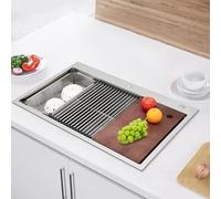 3 pouces Drop In Cuisine Lavabo Station de travail, Évier Installation Top Acier inoxydable 304 201, Tuyau d'eau en X, Petit montage par le haut, Évier de cuisine, Bol simple, argent, vaisselle