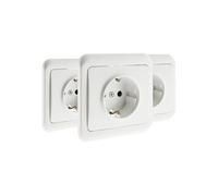 Zenitech 3 prises Schuko 16A avec terre – Blanche, encastrable/saillie, vis et griffes incluses