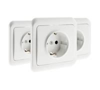 Zenitech 3 prises Schuko 16A avec terre – Blanche, encastrable/saillie, vis et griffes incluses