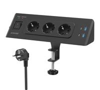 3 Prises de Bureau 7 en 1 avec Prise USB-C, Multiprise Équipée d’Interrupteur, Prise Murale avec Protection Anti-Surtension et Câble 2m pour Maison et Bureau