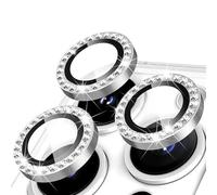 3 Protection Objectif Caméra Arrière pour iPhone 14 Pro/15 Pro/16 Pro/14 Pro Max/15 Pro Max/16 Pro Max, Verre Trempé 9H Protecteur Individuel Lentille Résistante Anti-Rayures HD, Argenté avec Strass