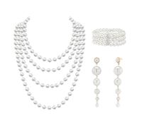 3 Psc Fausses Ensemble de Bijoux de Perles, Perles de Boucles D'oreilles, Bracelets et Colliers des années 1920 Accessoires pour fête, Plastique Bijoux, D'anniversaire pour Femme, pour Fête, Bal