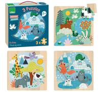 Coffret puzzles 3x16 pcs Animaux du monde Bleu G