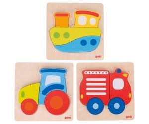 3 Puzzles en Bois bébé Goki Découvertes des Transports 4 pièces - Jou