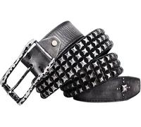 3 Rangées Punk Rock Classique Pyramide Clouté Décontracté Peaux De Vachette Ceintures pour Jeans Rivet Ceinture en Détresse avec Boucle à Griffes, Black, 125cm/waist:42"~44"