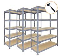 3 Rayonnages Q-Rax en Acier Sans Boulons Gris - 120cm x 182,5cm x 50cm & Maillet
