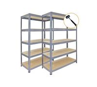 3 Rayonnages Q-Rax en Acier Sans Boulons Gris - 120cm x 182,5cm x 50cm & Maillet