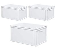 3 récipients empilables Euro boîte de rangement avec 2 poignées, 600 x 400 x 320 mm, blanc