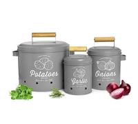3 Réservoir Casserole de Pommes de Terre Pot D'Ail Pot de Onion Boîte Gris Mat