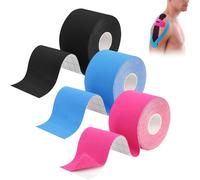 3 Rolls Of Kinesiology Elastic Adhesive Tape Kinesiology Strap Body Tape Kinesiology Tapes,Blue/Pink/Black,Waterproof,For Knee Joints And Muscle Support (5 M X 5 Cm)
