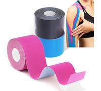 3 Rolls Of Kinesiology Tape,Sports Strap,5 M X 5 Cm,Kinesiology Tape,Strapping Tape,Resistant Kinesiology Tape. Water Resistant And Lasts Up To 7 Days (Black X Blue X Pink)
