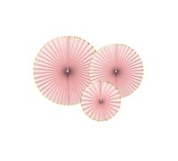 3 Rosaces En Papier Roses Poudrées Et Dorées 23, 32 Et 40 Cm Rose