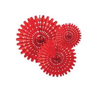 3 rosaces éventails en papier rouge 20, 25 et 30 cm à suspendre - Rouge - Taille Unique