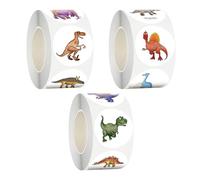 3 Rouleaux D'Autocollants Dinosaures, Autocollants Ronds, Autocollants d'animaux De Dessin Animé pour Enfants, Décoration De Tasse De Skateboard pour Carnet De Notes DIY Bricolage